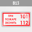 Знак «При пожаре звонить 101, 112», B13 (металл, 300х150 мм)